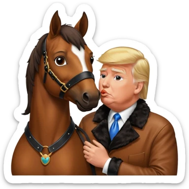 Donald trump kissing a horse named bubba (bubba on its collar) sticker