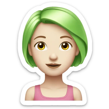 pale skin girl with pink bob hair and green eyes sticker