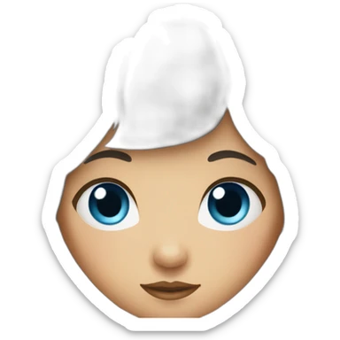 girl with dark brown hair, thick bangs, blue eyes sticker