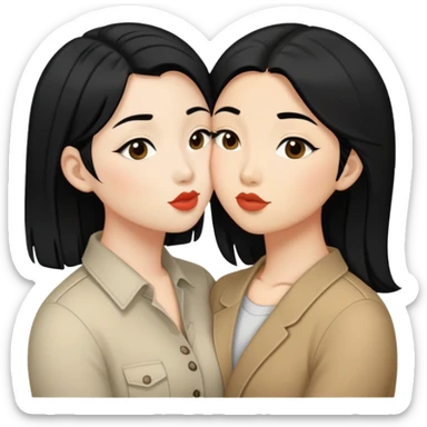 2 lesbians kissing, one asian and one white with black hair  sticker