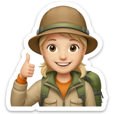 person with thumb up and hiking hat sticker