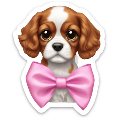 Blenheim cavalier puppy with pink bow sticker