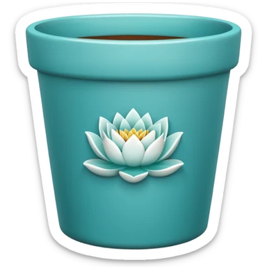 Decorative turquoise ceramic flower pot with a low, cylindrical shape and a lotus flower plant sticker