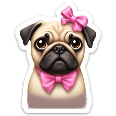 Pug with pink bow on head sticker