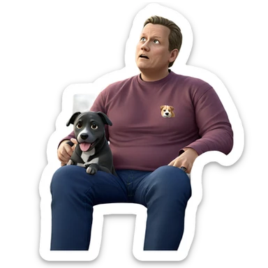 boy sitting outside with dog sticker