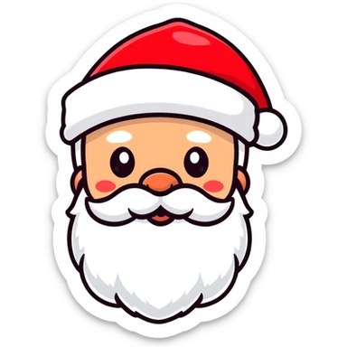 Jolly Santa Claus head with rosy cheeks, white fluffy beard, and classic red hat sticker