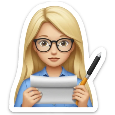 je voudrai un emoji d'une fille aux cheveux longs et blonds avec des lunettes entrain de découper DU PAPIER sticker
