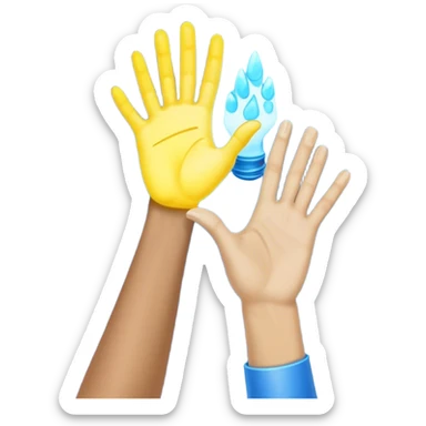 a normal hand being held by 2 hands, a glowing blue hand and a glowing yellow hand souls... hope and comfort from the past and futur sticker