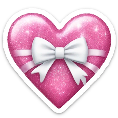 pink glittery heart with white bow wrapped on heart sticker