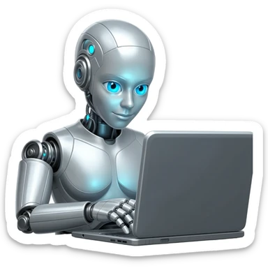 AI robot Chatting on Computer in illustration style sticker