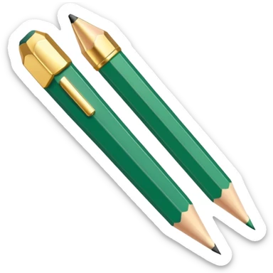Sticker icon: elegant emerald-green pencil with golden details. Minimalist style, PNG with transparent background sticker