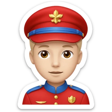 Vendeur comptoir habiller en rouge portant une casquette bleueu sticker