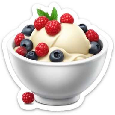 Vanilla ice cream in a bowl with hot berries on top  sticker