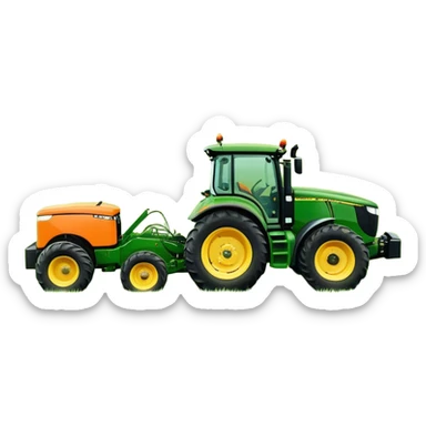 Howard EHD 180 (2019) – Cinematic-realistic John Deere 6155M tractor towing a Howard EHD 180 slasher, its green and yellow frame cutting through thick overgrown paddocks. The bright orange slasher spins rapidly, clearing a wide path of grass as birds scatter into the air sticker