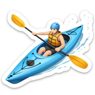 An icon showing a close-up of a sleek kayak with double-bladed paddles gliding through water. Splashes surround the boat as it cuts across a calm surface, symbolizing speed and focus. Transparent background emphasizes the dynamic and personal nature of kayak paddling. sticker
