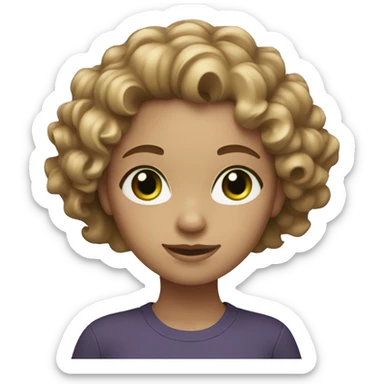 Girl with beige skin tone and light brown curly hair and green eyes sticker