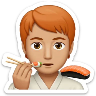 Man with small eyes eating sushi sticker