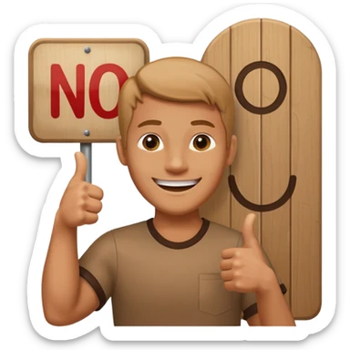 man giving a thumbs up next to a 'no problem' sign sticker