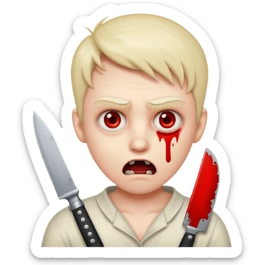 Insane scared injured person with a knife in the classic emoji style  sticker