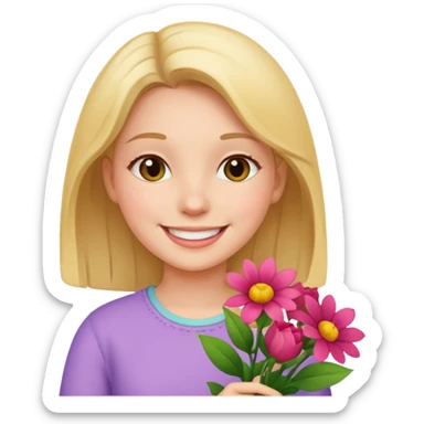 дівчинка що тримає в руках квіти sticker