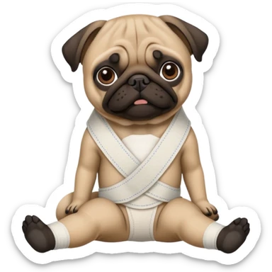 Dark face Pug with a broken left leg in bandage sticker