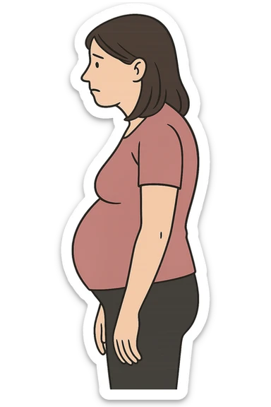 DONNA DI PROFILO CON LA POSTURA SBAGLIATA, LA PANCIA IN FUORI E LE SPALLE CHIUSE sticker