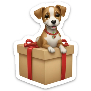 Dog sitting on beige Christmas present  sticker