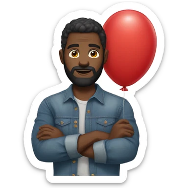 black bearded man with denim shirt and red balloon in hand sticker