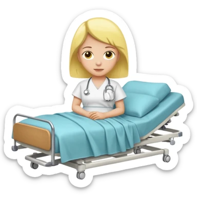 pessoa com a pele amarela deitada em uma maca de hospital sticker
