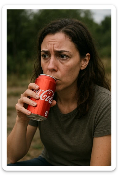 donna con ansia. Che beve coca cola. Immagini realistiche sticker