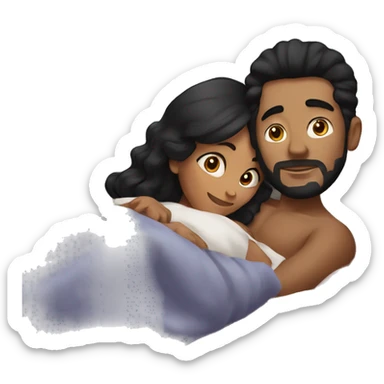 Woman and man with black hair cuddling in bed sticker