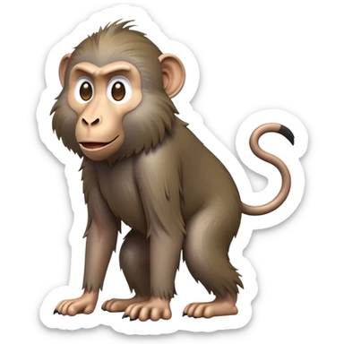 cinematic-hairy baboon-full-body-standing on all fours-emoji,-head-tilted-dramatically,-thick-grey-and-brown-fur,-simplified-yet-realistic-focused-features,-highly-detailed,-glowing-with-an-almost-sarcastic-glow expressive eyes, his top half covered in hair sticker