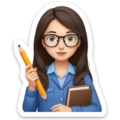 girl architect - brunette - 20 years old cute pose - long hair girl no eye glasses. pretty girl sticker