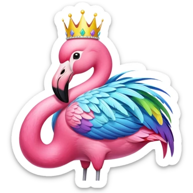 Rainbow pastel flamingo with a silver crown sticker