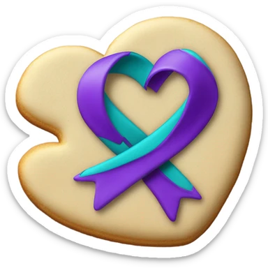 Cookie heart with purple teal awareness ribbon loop sticker