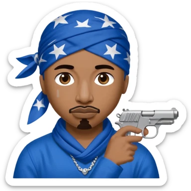 Blue bandanna on head like 2Pac shooting guns  sticker