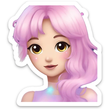 Gorgeous pastel anime style lady blushing nebula gradient sparkle face dreamy idol model colorful shiny stars galaxy kawaii cottagecore pearly petite simplistic aesthetic trending style sticker
