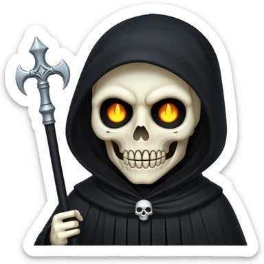 cute animated non-human grim reaper with glowing eyes, emoji style sticker