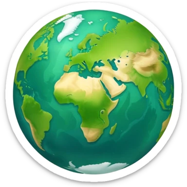 Earth globe with green continents shaped to form the number 8, iOS emoji style sticker