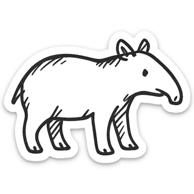 a tapir illustrated in a hand-drawn black outline doodle style, playful and sketchy sticker