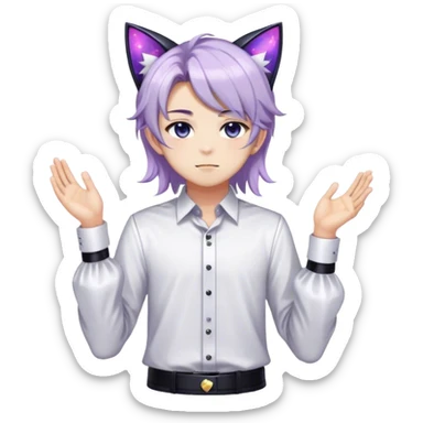 effeminate young dark nebula femboy man with shiny hair, cat ears, blouse, cute, gorgeous, anime, catboy, full body sticker