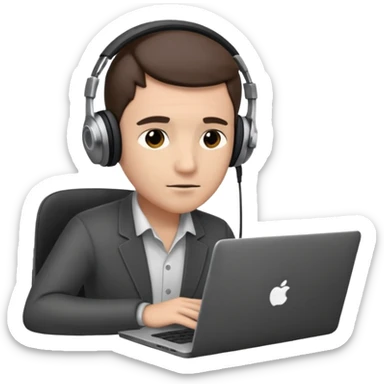 Agent looking at the laptop and headphones do not disturb sticker