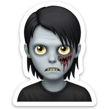 Zombie boy with emo black long hair and black shirt sticker