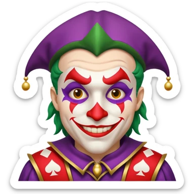 crazy colorful human jolly joker from poker, medieval, vintage sticker