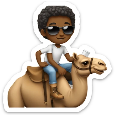 Cool kid with a cam on a camels back drinking tea sticker