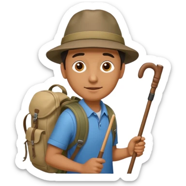 memoji face iphone: men, a solo hiker with carrying a few items sticker