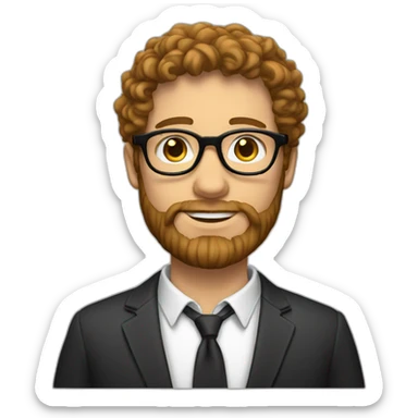 white man with curly hair, long beard and black rimmed glasses sticker