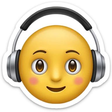 Ein gelber runder Emoji der die Augen geschlossen hat. Total im moment. Glücklich, leichtes lächeln. Verträumt. Leichtigkeit. Freiheit. Overearkopfkörer auf und im hintergrund kleine musiknoten sticker