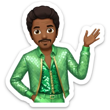 Andre 3000 from Outkast with dark brown hair, pale green sequin outfit sticker