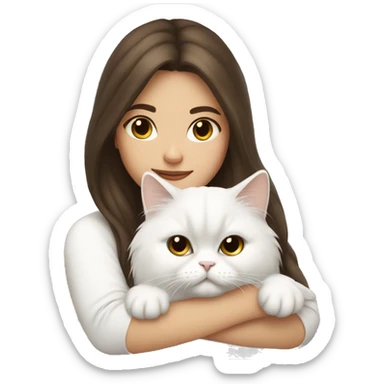 Brunette girl snuggling white Persian cat sticker